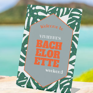 Tropical Bachelorette Party Monstera Welcome Pedestal Sign