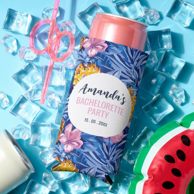 Tropical Bachelorette party Pineapple Pattern Seltzer Can Cooler (In Situ Summer)