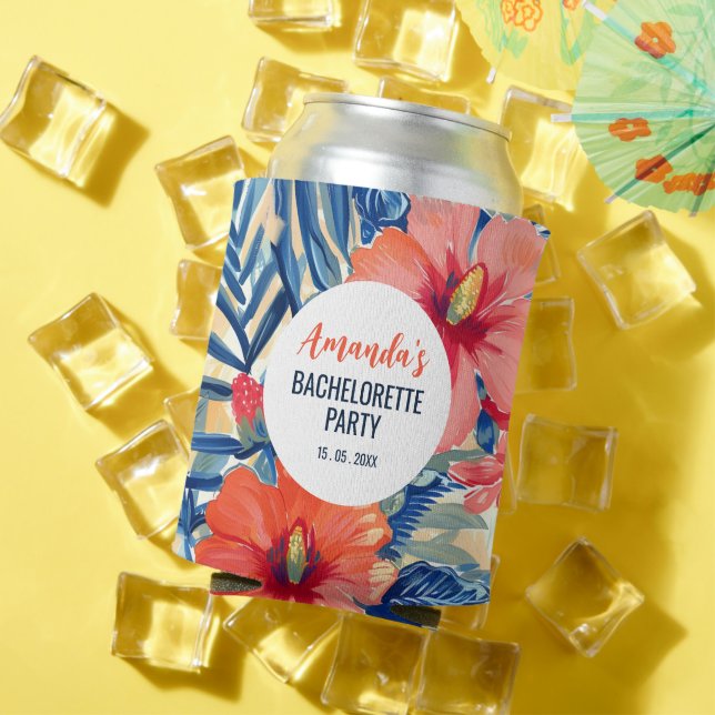 Tropical Bachelorette party Summer Flowers Pattern Can Cooler (In Situ Summer)