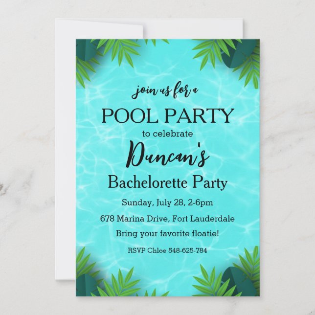 tropical bachelorette pool party invitation (Front)