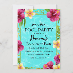 tropical bachelorette pool party invitation