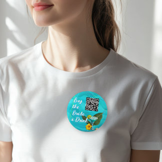 Tropical Bachelorette QR code Buy a Drink 6 Cm Round Badge