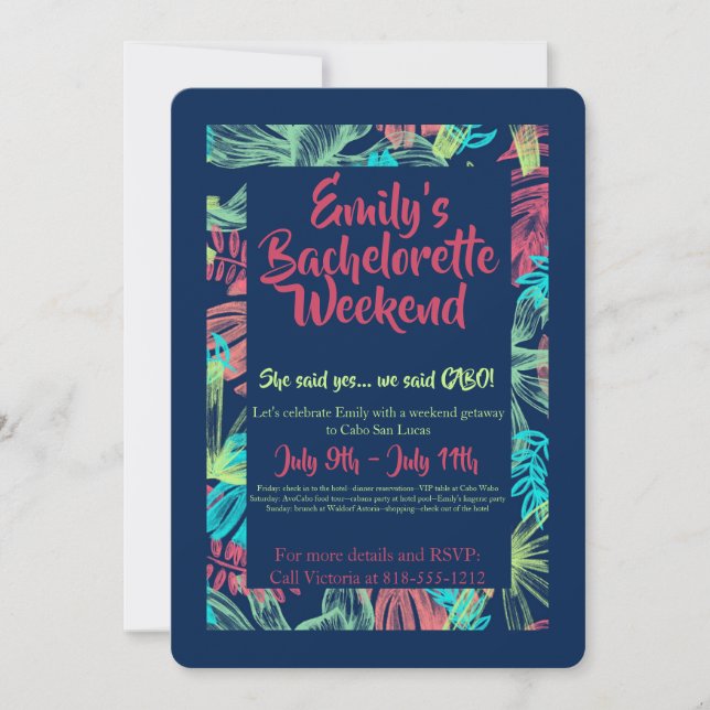 Tropical Bachelorette Weekend Invitation  (Front)