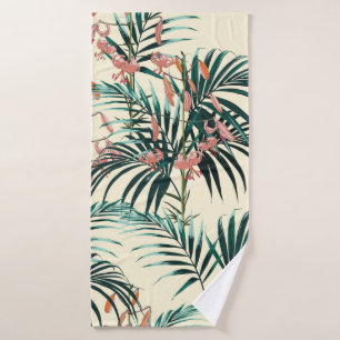 Tropical background with jungle plants. Seamless t Bath Towel