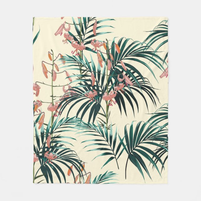Tropical background with jungle plants. Seamless t Fleece Blanket (Front)