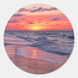 Tropical Bahamas Sunset Paradise Beach Classic Round Sticker