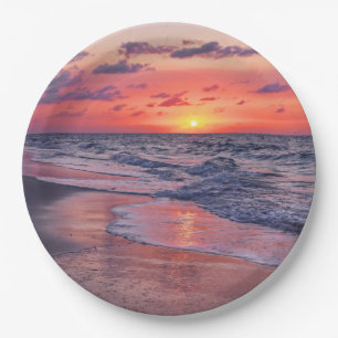 Tropical Bahamas Sunset Paradise Beach Paper Plate