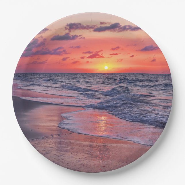 Tropical Bahamas Sunset Paradise Beach Paper Plate (Front)