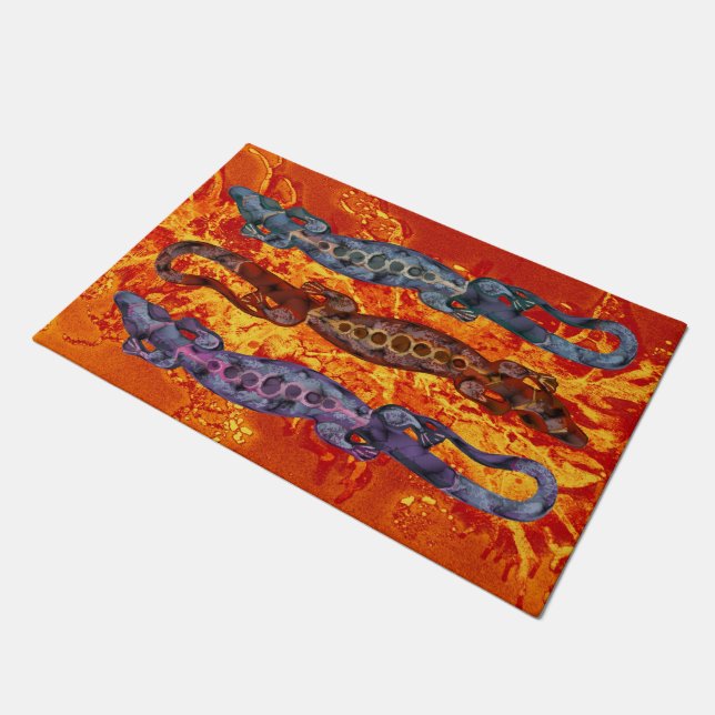 TROPICAL BALI LIZARD red blue violet + your ideas Doormat (Angled)