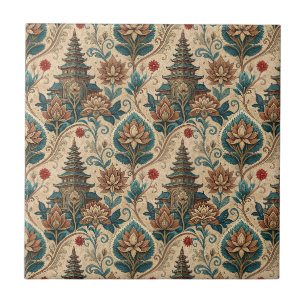 Tropical Balinese Floral Temple Mural Art Pattern Tile