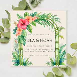 Tropical Bamboo Arch Coastal Floral Wedding Invitation