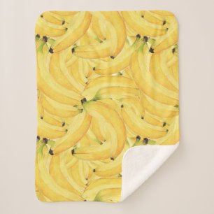 Tropical Banana Bunch Watercolor Seamless Pattern Sherpa Blanket