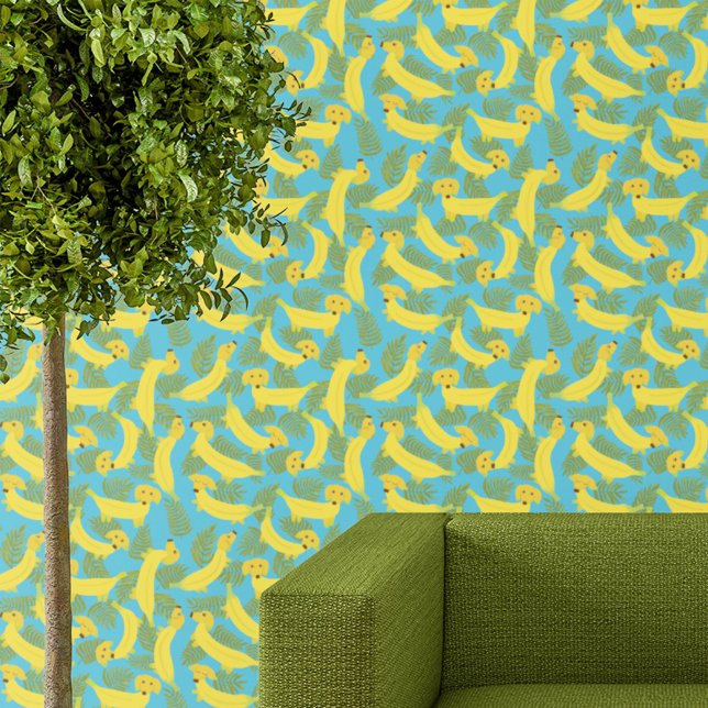 Tropical Banana Dogs Cute Patterned Wallpaper (Creator Uploaded)