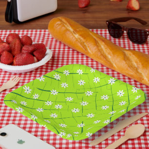 tropical banana leaf and flowers green botanical  paper plate