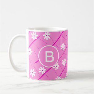 tropical banana leaf and flowers pink botanical coffee mug