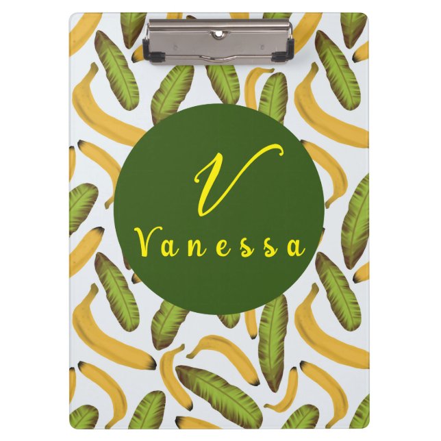 Tropical Banana Leaf Monogram Script Clipboard (Front)