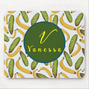 Tropical Banana Leaf Monogram Script  Mouse Mat