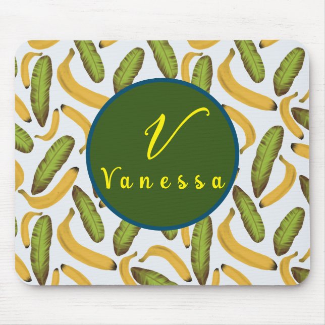 Tropical Banana Leaf Monogram Script  Mouse Mat (Front)