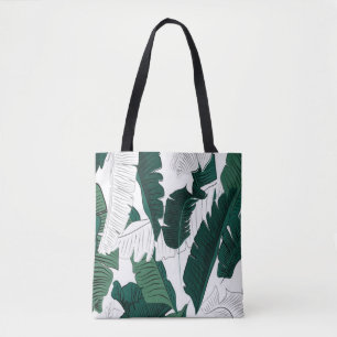 Tropical Banana Leaf Pattern Tote Bag: Dark Green  Bag
