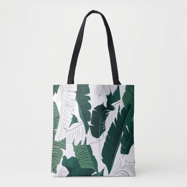 Tropical Banana Leaf Pattern Tote Bag: Dark Green  Bag (Front)