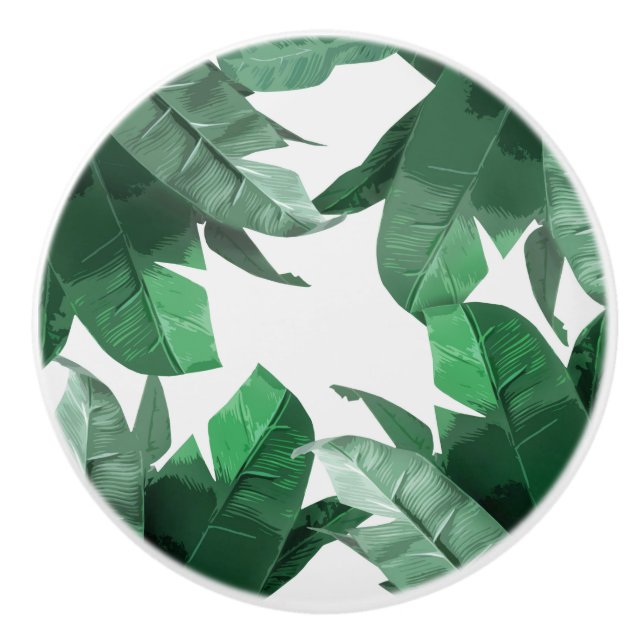 Tropical Banana Leaf Print Ceramic Door Knob (Front)