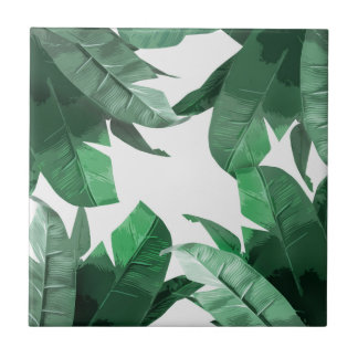 Tropical Banana Leaf Print Ceramic Photo Tile