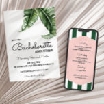 Tropical Banana Leaf/Stripes Bachelorette Invitation<br><div class="desc">Vintage-inspired watercolor banana leaf invitations set the tone for your beach, flamingo, pool or tropical event. These are perfect for a girls weekend destination bachelorette party or event. Backside has information template for a weekend itinerary. Customise or edit further clicking the "customise further" link and use the design tool to...</div>