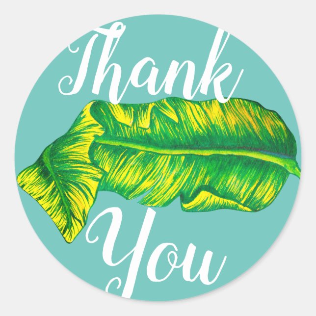 Tropical Banana Leaf Thank You Classic Round Sticker (Front)