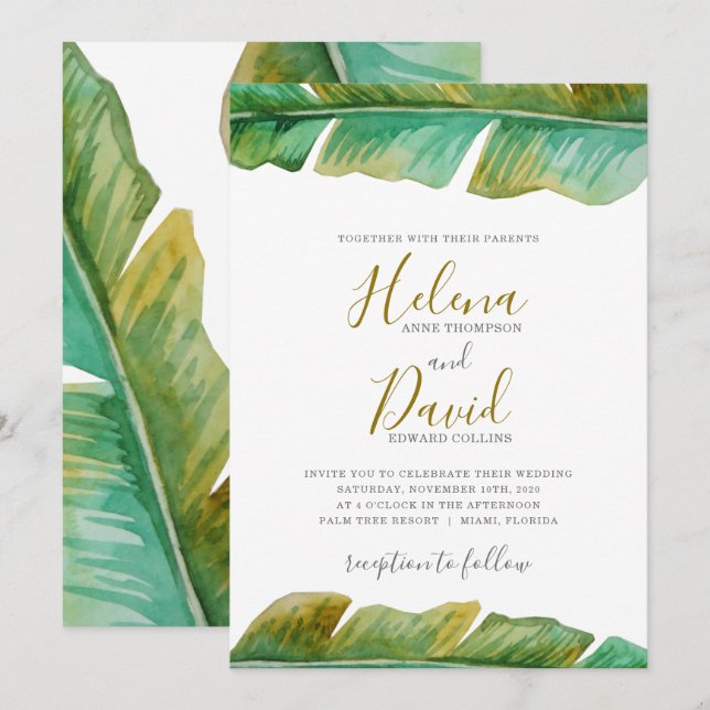 Tropical Banana Leaf Wedding Invitation (Front/Back)