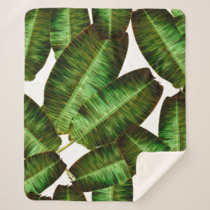 Tropical banana leaves, jungle leaf seamless flora sherpa blanket