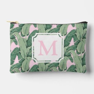 Tropical Banana Leaves Monogram   Stripes Accessory Pouch