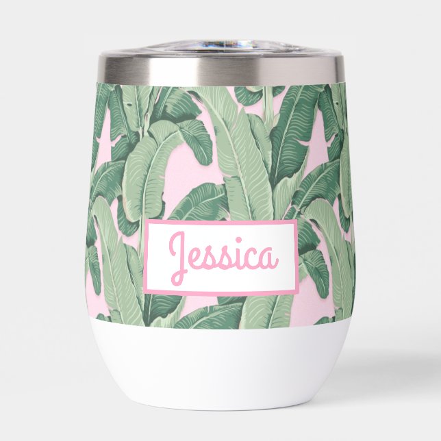 Tropical Banana Leaves on Pink  (Front)