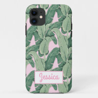 Tropical Banana Leaves on Pink 