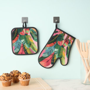 Tropical Banana Leaves Oven Mitt & Pot Holder Set