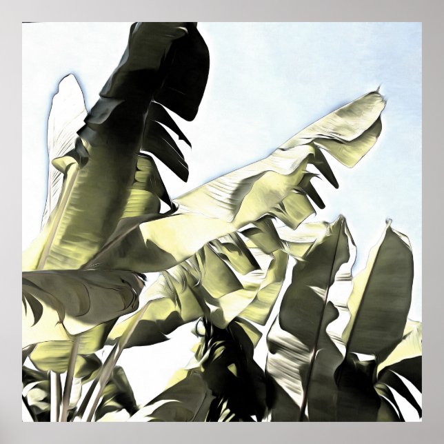 Tropical Banana Leaves Pastel Color Illustration Poster (Front)