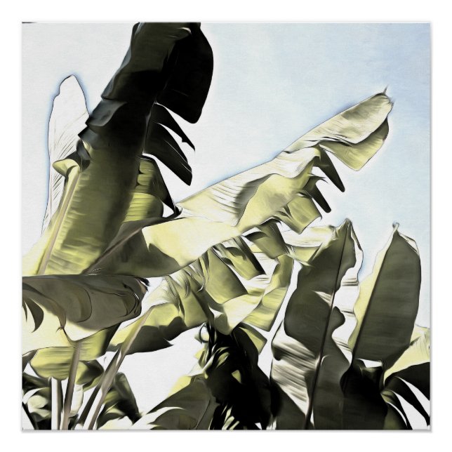 Tropical Banana Leaves Pastel Colour Illustration Poster (Front)