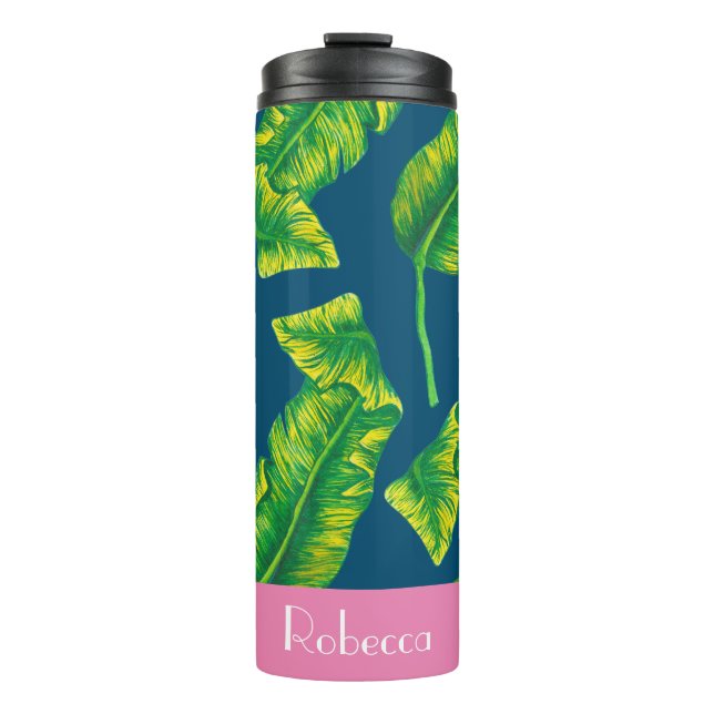 Tropical Banana Leaves | Personalised Thermal Tumbler (Front)