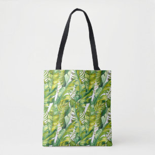 Tropical Banana Leaves Watercolor Pattern Tote Bag