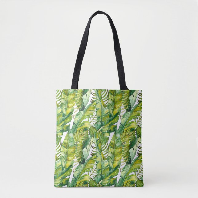 Tropical Banana Leaves Watercolor Pattern Tote Bag (Front)