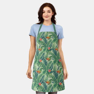 Tropical Banana Monstera Palm Leaves & Flowers Apron