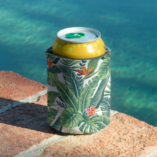 Tropical Banana Monstera Palm Leaves & Flowers Can Cooler