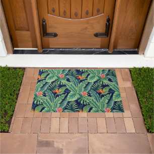 Tropical Banana Monstera Palm Leaves & Flowers Doormat