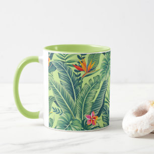 Tropical Banana Monstera Palm Leaves & Flowers Mug