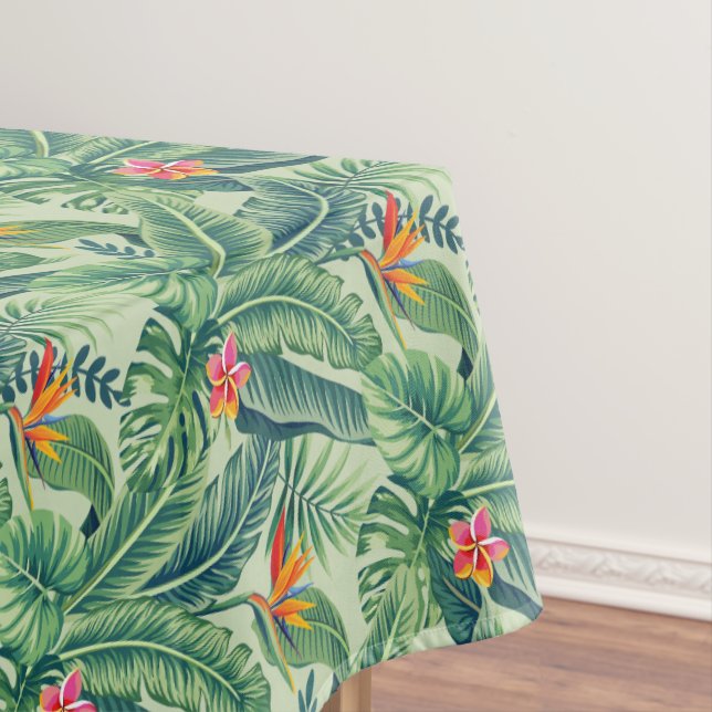 Tropical Banana Monstera Palm Leaves & Flowers Tablecloth (In Situ)