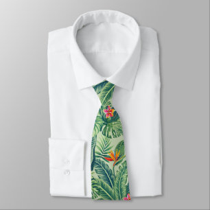 Tropical Banana Monstera Palm Leaves & Flowers Tie