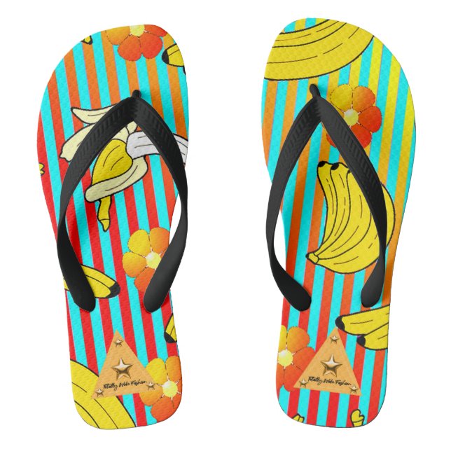 Tropical Banana Striped Flip Flops (Footbed)