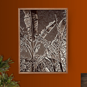 Tropical Banana Trees Black and White Print