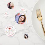 Tropical Bat Mitzvah 3 Photo Pink Gold Floral Glam Confetti<br><div class="desc">Add some extra style to your favourite Bat Mitzvah’s celebration party with this customisable table confetti! A stylish, stunning, colourful, tropical watercolor flower, faux gold handwritten script, Star of David and glitter dots, along with rose pink modern sans serif type, overlay a white background on one side. Your Bat Mitzvah’s...</div>