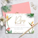 Tropical Bat Mitzvah Gold Script Floral Watercolor RSVP Card<br><div class="desc">Be proud, rejoice and celebrate this milestone of your favourite Bat Mitzvah with this sophisticated, personalised RSVP insert card for your event! Stylish, stunning, colourful, tropical watercolor birds of paradise flowers, faux gold handwritten script, Star of David and glitter dots, along with dark rose pink and grey modern sans serif...</div>
