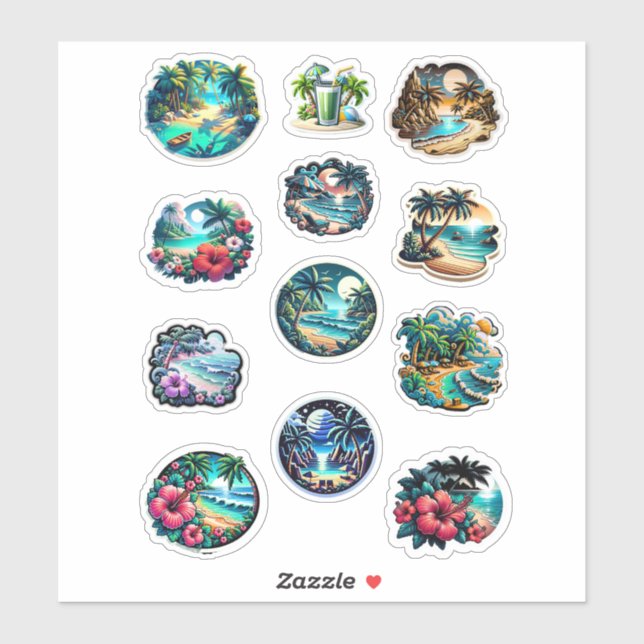 Tropical Beach 12 Different Designs (Sheet)
